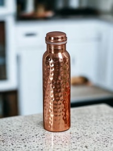 Classic Silver Touch Finished Eco-Friendly Disposable Copper <b>Water</b> <b>Bottle</b> Minimalist Design Lids Included for Home Office Use - Product Image 5