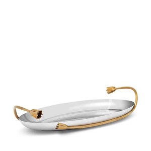Plateau rectangulaire en métal artisanal avec poignées dorées design Art Déco, compatible micro-ondes, pour la décoration moderne de la maison, vaisselle exclusive - Product Image 3