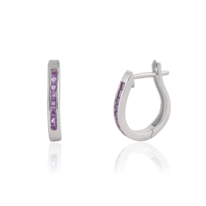Beautiful New Design Minimalist 925 <b>Sterling</b> <b>Silver</b> 100% Genuine Amethyst Gemstone Fine <b>Hoop</b> Earrings For Women's - Product Image 3