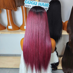 Perruque 100% Cheveux Humains Vierges Vietnamiens Double Drawn, Perruque à Fermeture en Dentelle HD Transparente 5x5 Sans Colle, Lisse Comme un Verre, Couleur Bourgogne - Product Image 4