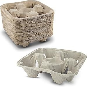 Plateau porte-gobelets jetable en pulpe moulée durable, 4 emplacements, pour café et restaurant, idéal pour les boissons glacées à emporter - Product Image 1