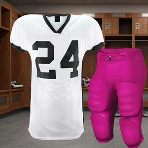 Custom American Football Uniform Set Consisting Of a White Jersey With Black Number "24" And Pink Padded Football Pants. - Product Image 6
