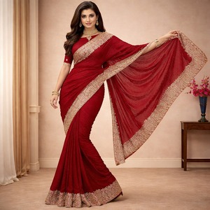 Nouvelle Collection : Saree Indien Moderne en Georgette pour Femme, Broderie Zari, Longueur Ras du Sol, Idéal Diwali/Mariage/Fête, Infroissable et Séchage Rapide - Product Image 3