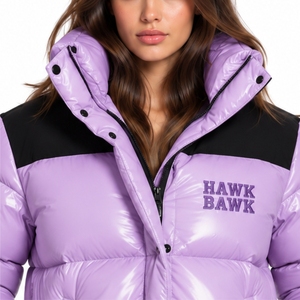 Custom <b>Women</b> Hooded Puffer Jacket Quilted Winter <b>Coat</b> Full Zip Solid Color Logo Front Polyester Wadding Thick Outerwear - Product Image 4