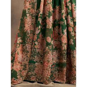 Ensemble Lehenga Choli en organza imprimé pour femmes grandes tailles, couleur verte - Product Image 2