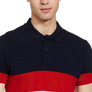 Camisa Polo a Rayas con Bloques de Color Personalizada para Hombre, Manga Corta, Estilo Casual, Corte Regular, Patrón Azul, Rojo y Blanco - Product Image 6
