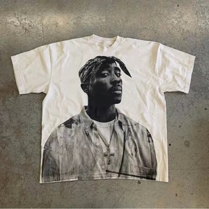 T-shirt graphique vintage surdimensionné pour homme en coton épais délavé, style streetwear, épaules tombantes, hip-hop - Product Image 4