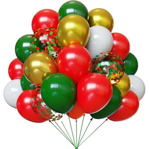 Palloncini per Feste di Natale 67 Pezzi 12 Pollici Rossi Verdi con Coriandoli Bianchi e Dorati per Compleanni e Celebrazioni Natalizie - Product Image 1