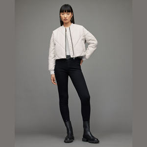 Chaqueta de cuero genuino de piel de vaca para mujer y niña, con estampado bordado, estilo motociclista, con cremallera, de cuero auténtico. - Product Image 1