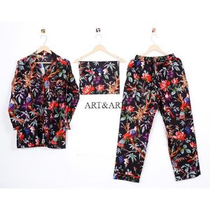 Elegante Conjunto de Pijama de Algodón Casual con Estampado Floral, Largo, para Fiesta de Bodas, Suave y Transpirable, Ropa de Dormir para Verano - Product Image 6