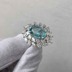 แหวนบลูแซฟไฟร์ทรงกลมสองวง แหวนหมั้นแต่งงานวินเทจ ของขวัญสำหรับเธอ เงินแท้ 925 - Product Image 4