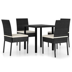 Set da Pranzo in Polyrattan Nero e Crema con Vetro e Acciaio Verniciato a Polvere per Uso in Giardino - Product Image 2
