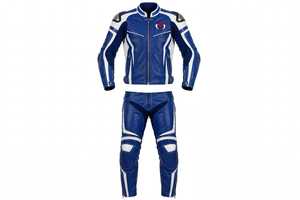Traje de Motociclismo de Cuero Azul y Blanco para Mujer, Protección Completa para el Cuerpo - Product Image 5