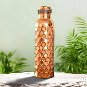 Premium pure copper water <b>bottle</b> for home office gym use made with traditional design and ecofriendly sustainable build - Product Image 1