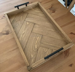 Plateaux de service décoratifs élégants en bois, plateau de petit-déjeuner multifonctionnel en bois, plateau de service en bois d'acacia - Product Image 4