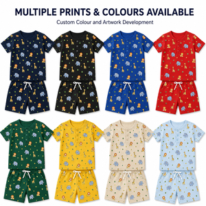 Kids Printed T-Shirt & Shorts Set 100% Cotton Cartoon <b>Animal</b> <b>Pattern</b> Summer Casual Wear Light Blue Full-Body Print - Product Image 2