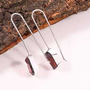 Handmade Raw Garnet <b>Earrings</b> <b>Sterling</b> <b>Silver</b> Boho Gemstone <b>Drop</b> <b>Earrings</b> - Product Image 4