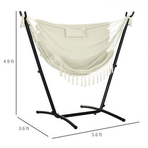 Sedia Amaca da Esterno Bianco Crema con Supporto in Vimini e Metallo, Dondolo Sospeso in Tela per Hotel e Parchi con Tasca Laterale e Poggiatesta - Product Image 3