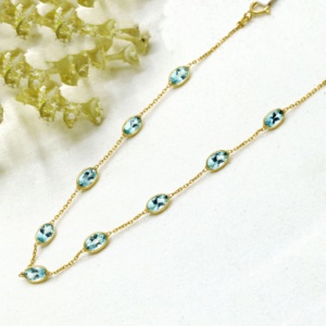 Natural Aquamarine Gemstone Bracelet in <b>Solid</b> 18k Yellow <b>Gold</b> Rose <b>Gold</b> Plated Handmade Jewelry for Women & Girls Gift - Product Image 2