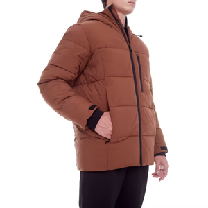 Wholesale Streetwear Clothing Supplier Men's Brown Hooded Puffer Down Jacket Zip Up Thick Filling Regular Fit Jacket Winter <b>Coat</b> - Product Image 2