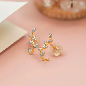 ต่างหูห่วงเพชรรูปใบไม้สีทอง - Product Image 4