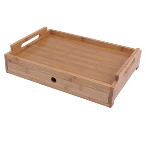Plateau de service multifonctionnel en bambou stratifié avec tiroir et pieds, plateau de petit-déjeuner portable, plateau de service artisanal - Product Image 2