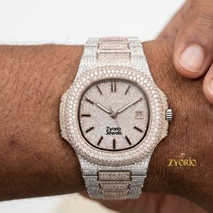 Reloj de Lujo con Incrustaciones de Moissanita para Hombre, Personalizado en Dos Tonos, Oro Rosa y Acero Inoxidable, Esfera con Diamantes, Reloj Automático - Product Image 2