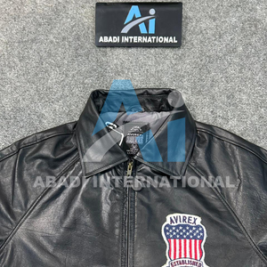 Chaqueta de Cuero PU Negra de Alta Calidad para Hombre Avirex con Diseño de Bordado en Parche, Cuello Camisero, Chaqueta de Cuero Avirex para Hombre - Product Image 4