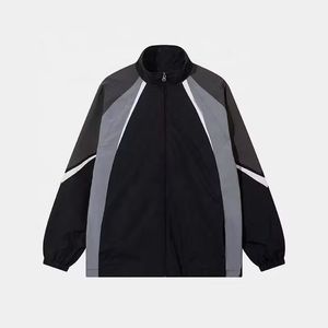 Chaqueta Deportiva para Hombre, Color Negro y Gris, con Bloques de Color, Cierre Completo, Cuello Alto, Manga Regular, Poliéster, para Otoño, Resistente al Viento - Product Image 2
