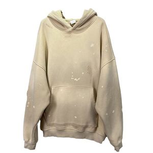 Sweat-shirt à capuche en polaire beige coupe classique, effet délavé, poche avant, streetwear pour homme, vêtements d'hiver, 100% polyester - Product Image 1