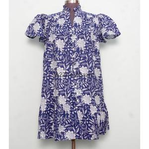 100% Cotton Knitted Boho Women's Mini <b>Dress</b> V-Neck Short Sleeve High Waist A-Line Digital Printed Floral Washable Breathable - Product Image 1