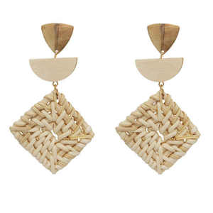 Mejor Precio, Pendientes de Aro Geométricos de Ratán Redondos, Estilo Bohemio, Ecológicos y Ligeros, Regalo de Vietnam para Mujer - Product Image 1