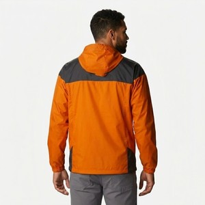 Veste coupe-vent à capuche pour homme, orange vif, fermeture éclair intégrale, légère, formelle, pour sports de plein air, imperméable, color block - Product Image 2