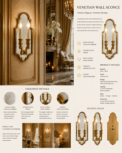 Classic Venetian Baroque Luxury <b>Wall</b> <b>Sconce</b> Vintage Decorative <b>Wall</b> <b>Light</b> with Ornamental Mirror Details Elegant Brass Framework - Product Image 4