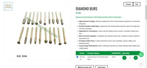 Kit de fraises diamantées rotatives 20 pièces 6 mm pour la fabrication de bijoux et l'orfèvrerie |   Numéro d'article GS-30A - Product Image 3