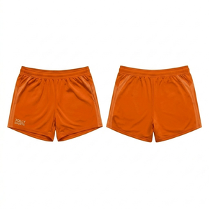 Shorts cortavientos para mujer de poliéster y spandex de 220 GSM, color negro con panel lateral morado, sublimación, logotipo personalizado. - Product Image 3