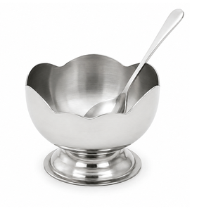 Bol à dessert festonné en acier inoxydable avec cuillère, bol à sundae à pied poli pour la maison, le restaurant et l'hôtel - Product Image 1