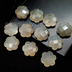 Natural 10mm Gray Moonstone Faceted <b>Flower</b> Shape Briolette For Jewelry Wholesale Grey Moonstone Carved <b>Flower</b> Gemstone Charms - Product Image 5