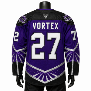 Maillot de hockey sur glace pour homme, imprimé sur mesure, de haute qualité, à manches longues, col en V, avec lacets, violet, pour entraînement - Product Image 3