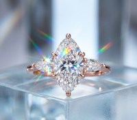 Bague de fiançailles classique à trois pierres avec diamants de laboratoire taille marquise et taille poire, plaquée or 18K 14K pour femme