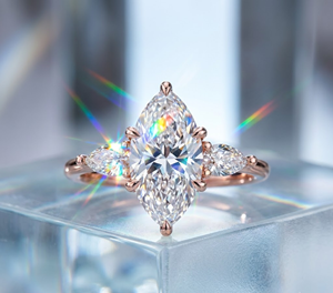 Anillo de Compromiso Clásico de Tres Piedras con Diamantes Cultivados en Laboratorio con Corte Marquesa y Pera, Anillo Chapado en Oro de 18K y 14K para Mujer - Product Image 1