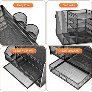 Organizer da Scrivania a 5 Livelli in Rete con Portadocumenti, 2 Portapenne, Vassoio Porta Lettere e Cassetto - Product Image 4