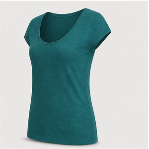 เสื้อยืดสตรีสีเขียวอมฟ้าคอกลมแขนสั้นทรงเข้ารูป WTS-0028 - Product Image 4