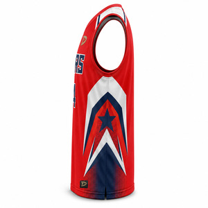 TALON Stars Basketball Jersey V-Neck Tank Top <b>Red</b> Sublimated Moisture Wicking Adult Men's Athletic Apparel - Product Image 3