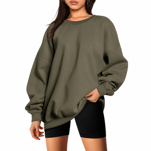 Sweat-shirt polaire surdimensionné pour femmes avec logo personnalisé pour l'hiver Vente en gros de sweat-shirt pull-over uni en coton pour femmes - Product Image 1