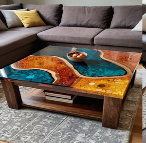 Mesa auxiliar de resina epoxi con diseño único de hojas tropicales disponible a precios de mayorista para distribuidores de muebles al por mayor. - Product Image 3