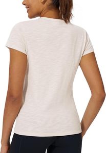 T-shirt à manches courtes pour femme, gris clair, col rond, coupe classique, couleur unie, style décontracté, 100% coton, jersey respirant - Product Image 6