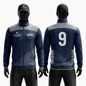 Veste à capuche unisexe pour l'entraînement au hockey sur gazon, 330 g/m², polaire polyester/rayonne, imperméable, écologique, bleu marine et gris, entièrement zippée - Product Image 1