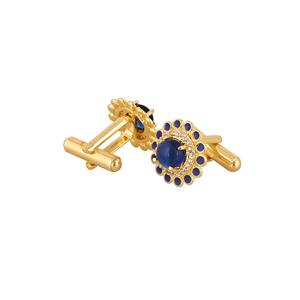 Mancuernillas de Lujo Chapadas en Oro con Cristales Azules Marinos para Hombre, Piedra Redonda, Accesorios Formales para Camisa, Regalo de Boda, Negocios, Diseño Exclusivo - Product Image 3