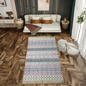 Tapis de prière rectangulaire en coton tissé plat, imprimé à la main, design indien naturel, écologique, bohème, tapis tressé pour la maison - Product Image 1